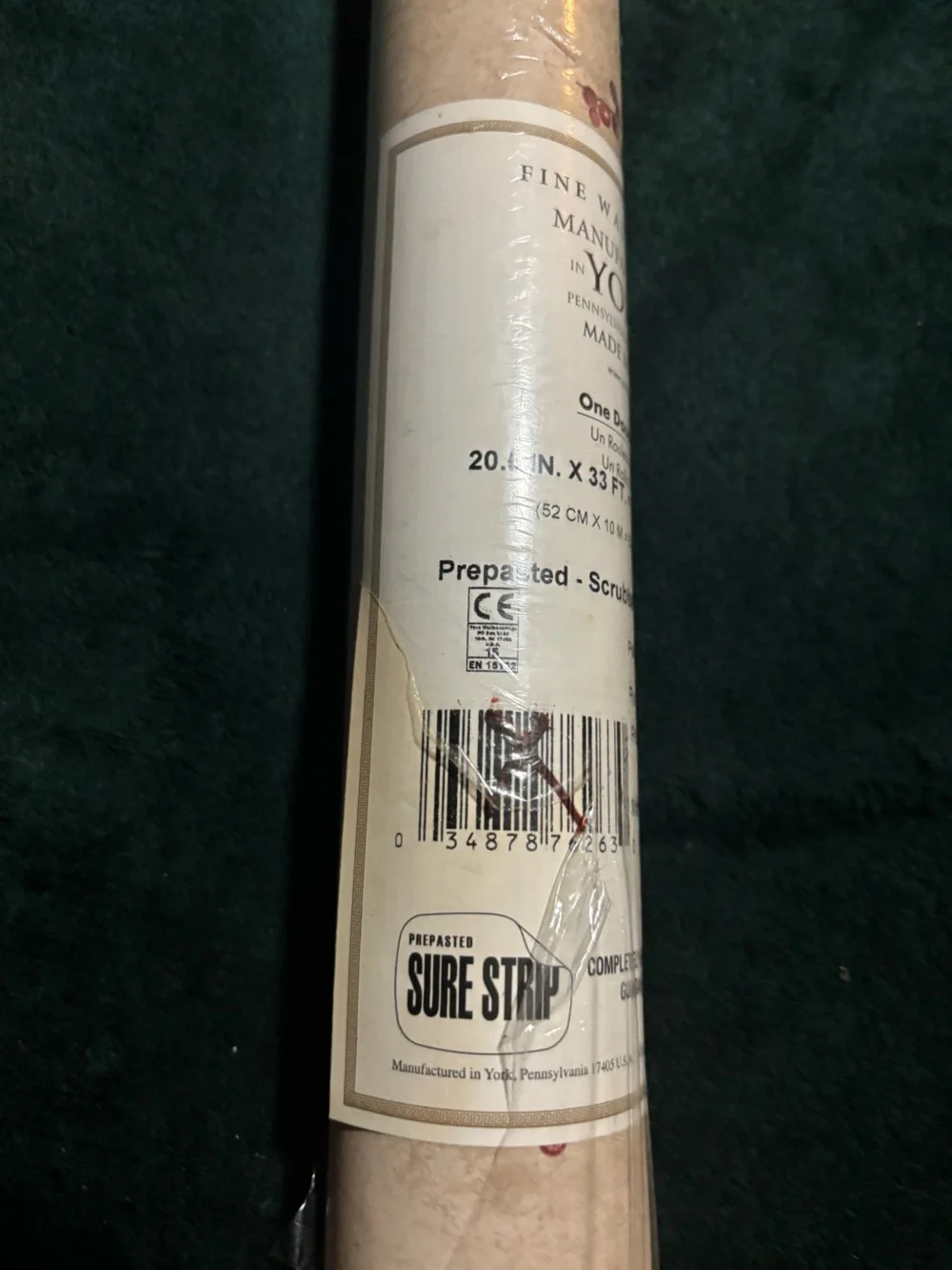 York Wallcovering Tan/Burgundy Strippable Prepasted Classic Wallpaper DoubleRoll